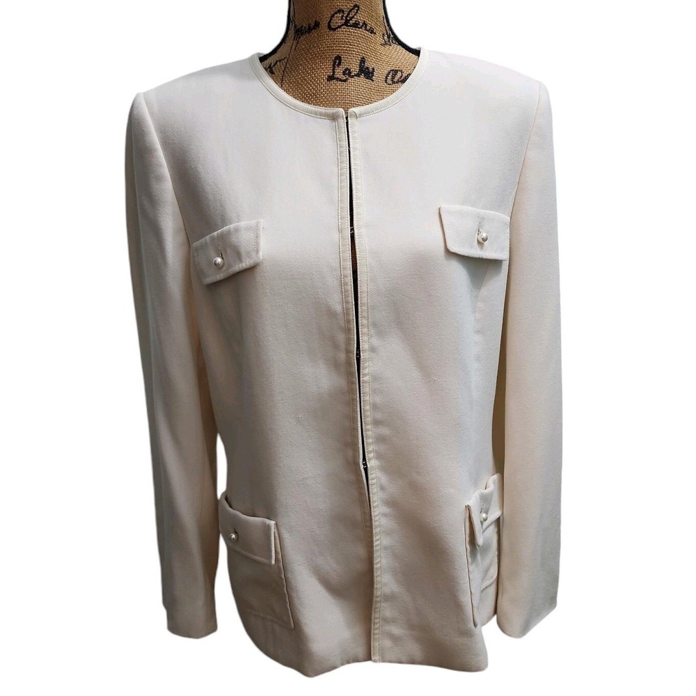 Tahari‎ Arthur S. Levine Womens Size 14 Blazer Beige Long Sleeves